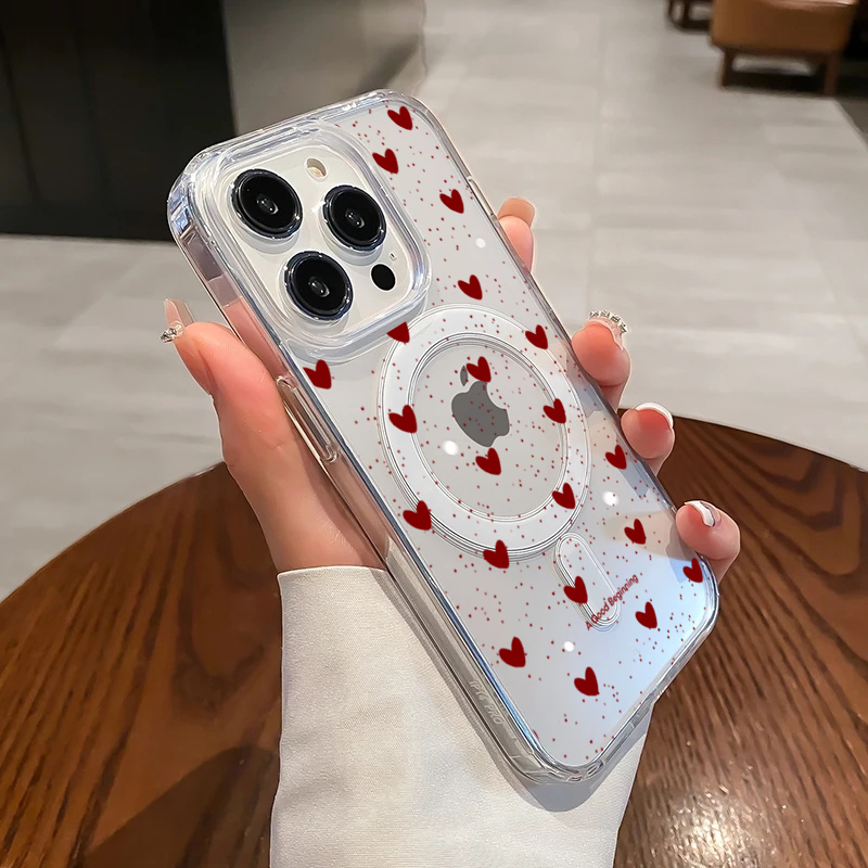 Phone Cases Magsafe - INS 레드 러브 하트 섹시 투명