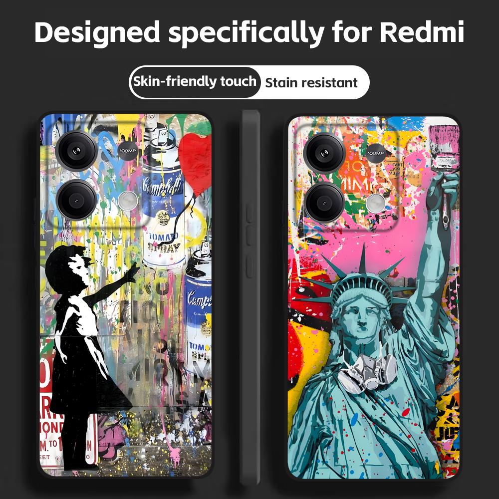 Phone Cases Black - 뱅크시 그래피티 아트 레드미 노트 14
