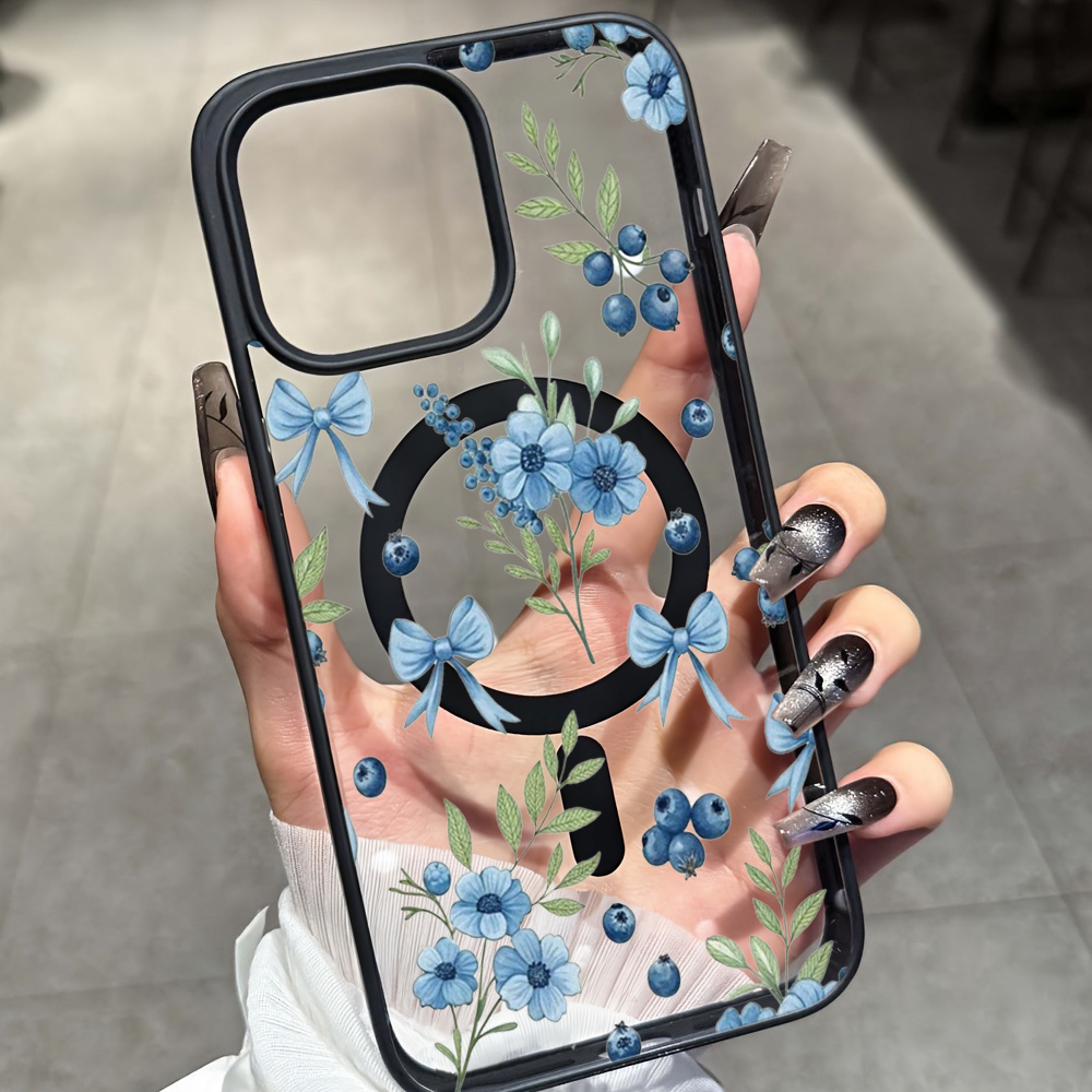 Phone Cases Magsafe - 블루베리 플로럴 클리어 케이스 아이폰 17