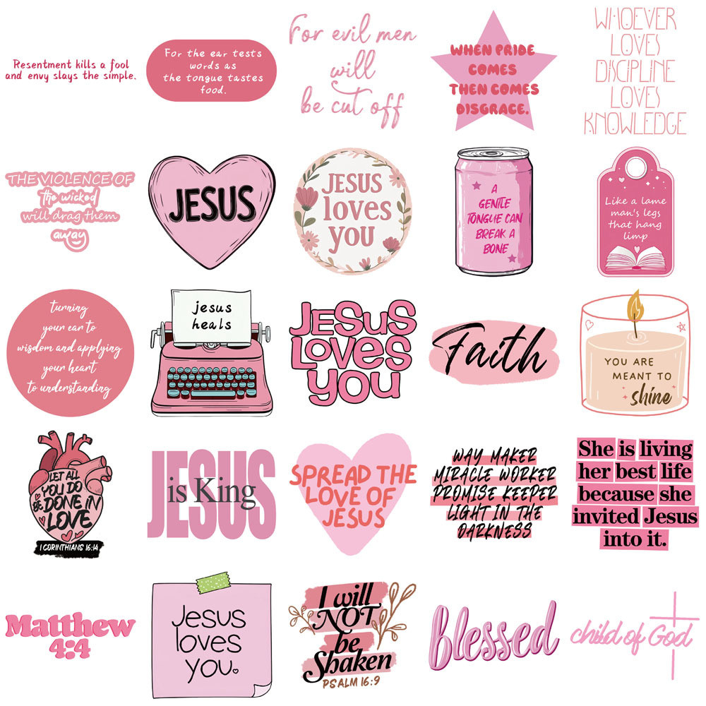 50개/세트 반복되지 않는 핑크색 성경 예수 스티커 - - Phone Cases Jesus 리뷰 및 가격