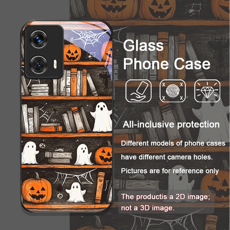 할로윈 호박 유령 책장 강화유리 폰 케이스 (모토로라  - Phone Cases For Motorola 리뷰 및 가격