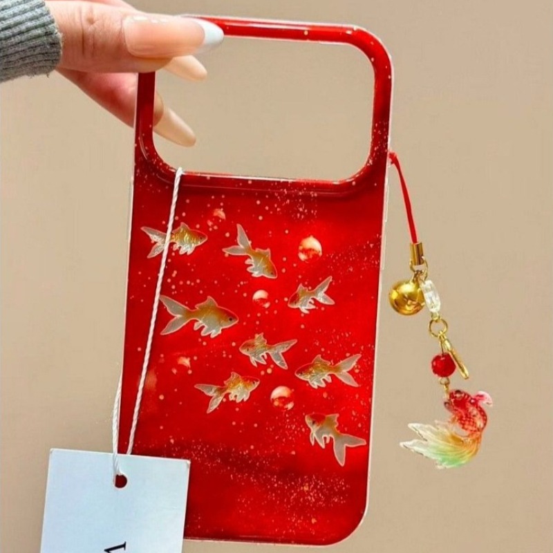 행운의 붉은 반짝이 금붕어 & 버블 포춘 참 벨 펜던트 - Phone Cases Redbubble 리뷰 및 가격