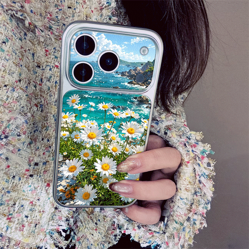푸른 바다 옆에 피어나는 데이지 꽃무늬 가죽 패턴 아이 - Phone Cases Near 리뷰 및 가격