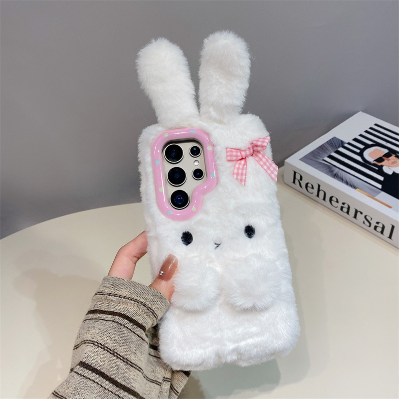 코렌 3D 만화 리본 토끼 귀 따뜻한 털 플러시 폰 케 - Phone Cases For Samsung 리뷰 및 가격