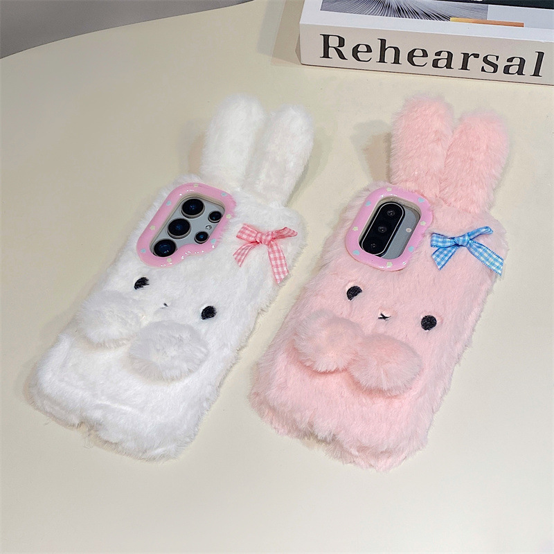 코렌 3D 만화 리본 토끼 귀 따뜻한 털 플러시 폰 케 - Phone Cases For Samsung 리뷰 및 가격