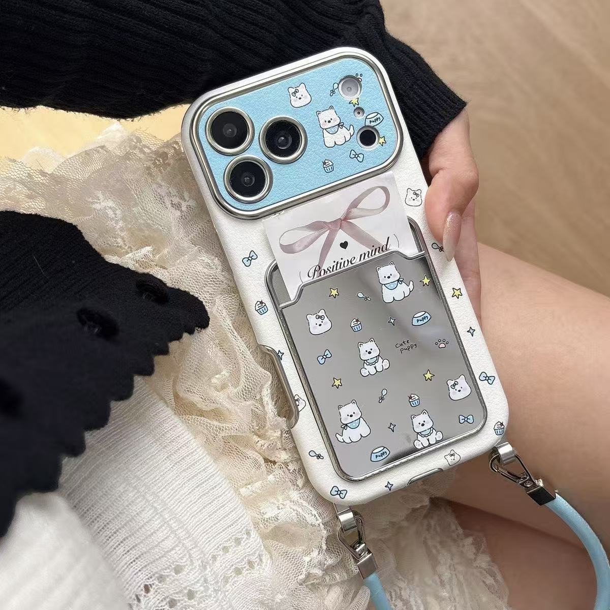 귀여운 강아지 미러 카드 홀더 손목 스트랩 폰 케이스  - Phone Cases That Hold Cards 리뷰 및 가격